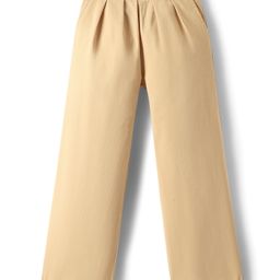 Kookie Kids Cotton Lycra Woven Full Length Solid Color Pleated Wide Leg Lounge Pant - Tan-image-93