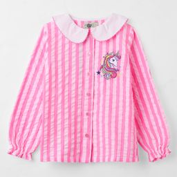 The Souled Store Cotton Full Peasant Sleeves Unicorn Embroidered Striped Shirt Style Top - Multi Colour-picture-21