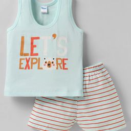 Tango Single Jersey Knit Sleeveless Striped & Text Printed Innerwear Sets - Aqua Blue-image-49