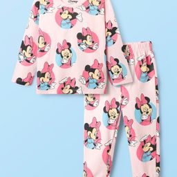 Babyhug Disney Single Jersey Knit Full Sleeves Co-ords Night Suit With Minnie Mouse Print - Pink-picture-43