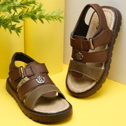 Tiny Bugs Colour Blocked With Velcro Closure Sandals - Brown-image-51