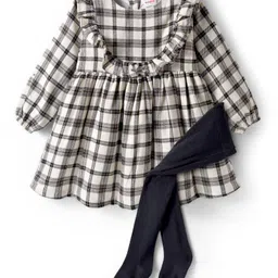 Babyhug Cotton Woven Full Sleeves Checkered Frock With Legging & Frill Detailing - Black-picture-24