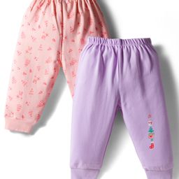 Tango Interlock Knit Full Length Lounge Pants With Tropical Theme Print Pack Of 2 - Pink & Purple-picture-25