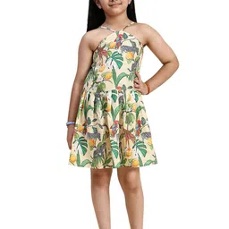 Funny Bones Clothings Animal Print Halter Neck Linen A-Line Dress-image-94