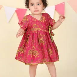 Fabindia Floral Print Bell Sleeve Fit & Flare Dress-image-49