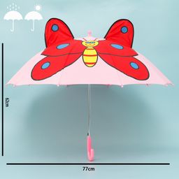 fab n funky Kids Umbrella with J Shaped Handle Butterfly Print - Pink & Red image 3
