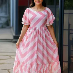 Fashion2wear Print Flutter Sleeve Georgette Fit & Flare Midi Dress-picture-2