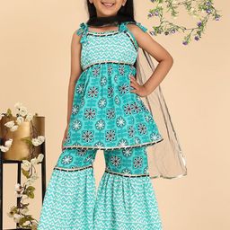 Cutiekins Girls Floral Printed Regular Gotta Patti Kurta with Sharara & With Dupatta-picture-54