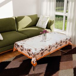 Kuber Industries Orange Floral Plastic 4-Seater Table Cover-46