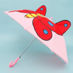 fab n funky Kids Umbrella with J Shaped Handle Butterfly Print - Pink & Red image 4