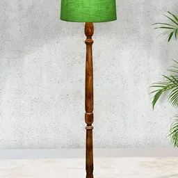 Homesake Green & Brown Wooden Floor Lamp With Shade-22
