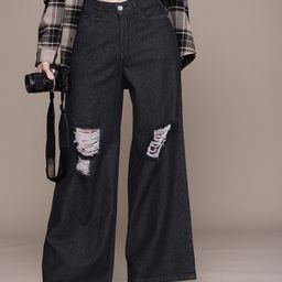The Roadster Life Co. Women Pure Cotton Super Wide Leg High-Rise Highly Distressed Jeans-image-48