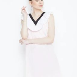 DODO & MOA Pink Cotton A-Line Dress-image-11