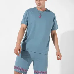Campus Sutra Blue Regular Fit Oversized Braindead Printed Co-Ord Set-picture-15