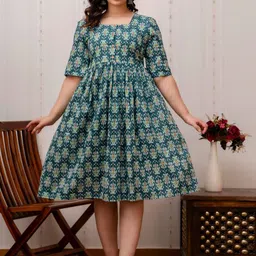 CELEBRAVO Women Pure Cotton Ethnic Motifs Printed Fit and Flared Maternity Dress-6