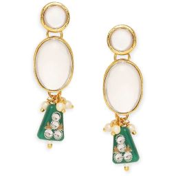 OOMPH Green Beads & Kundan Heavy Ethnic Jadau Choker Necklace Set with Drop Earrings image 5