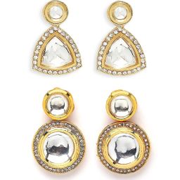 OOMPH Jewellery Gold Tone Jadau Kundan Ethnic Drop - Set of 2 image 5