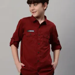 Cantabil Boys Maroon Solid Full Sleeves Shirt-image-11