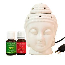 Pookiemoon Set Of 2 White Electric Ceramic Buddha Shaped Aroma Diffuser 10ml Each-17