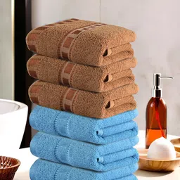 Kuber Industries Brown & Blue 6 Pieces Highly Absorbent 225 GSM Cotton Face Towel-76