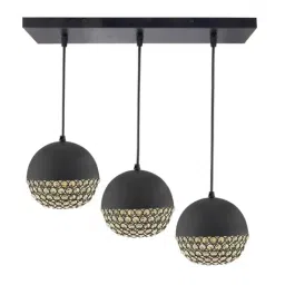Homesake 3-Lights Linear Cluster Black Metal Crystal Globe Pendant Light - Set of 1-0
