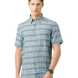 Burnt Umber Blue Cotton Regular Fit Checks Shirt-image-15