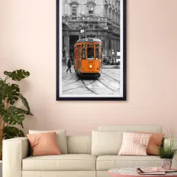 999Store Grey & Orange Train Printed Canvas Painting-22