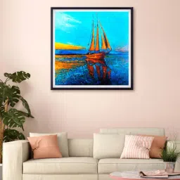 999store Blue & Orange Sailboat In The Sea Printed Canvas Painting-20