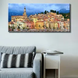 999store Brown & Blue Canvas Medieval Town Of France Painting-34