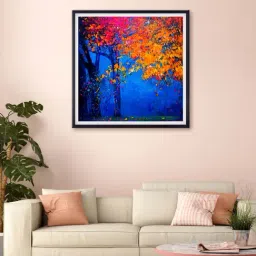 999store Blue & Orange Abstract Tree Printed Canvas Painting-25