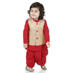 BownBee kids Red & Beige Printed Kurta, Dhoti with Jacket-7