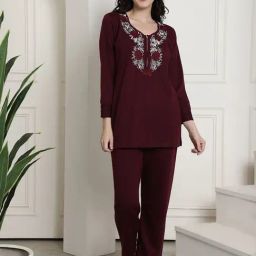 Secret Wish Purple Embroidered Top With Lounge Pants-image-72