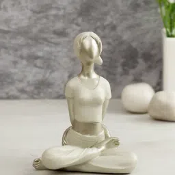 Tayhaa White Polyresin Healthy Yoga Pose Figurine Showpiece - Set of 1-picture-29