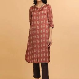Folksong By W Red Printed A Line Kurta-image-6