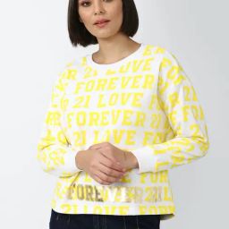 Forever 21 White & Yellow Graphic Print Sweatshirt-image-42