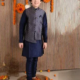 LilPicks Kids Blue & Golden Printed Full Sleeves Kurta Set-image-32