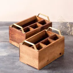 Nestroots Brown Teak Wood Cutlery Holder - Set of 2-11
