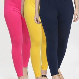 Gracit Yellow & Navy Mid Rise Leggings - Pack Of 3-picture-14