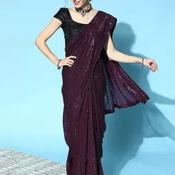 Blissta Purple Embellished Saree With Unstitched Blouse-image-78