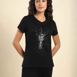 Van Heusen Black Cotton Printed T-Shirt-image-59