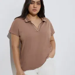 Gia by Westside Brown Cotton Polo T-Shirt-picture-16