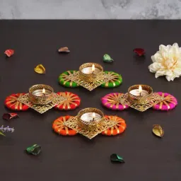 eCraftIndia Multicolor Aluminium Tea Light Holders - Set of 4-image-21