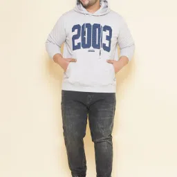 John Pride Grey Regular Fit Plus Size Printed Hooded Sweatshirt image 5