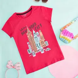 Pantaloons Junior Fuchsia Pink Cotton Printed T-Shirt-image-75