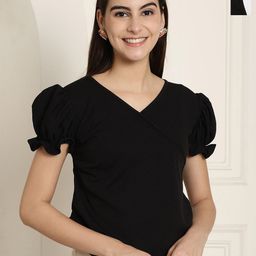 Tromko Pack of 2 Solid V-Neck Puff Sleeve Crop Top-image-81