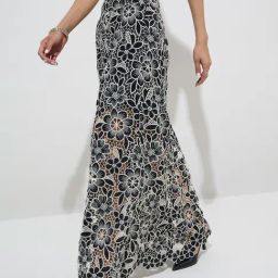 Vark by Westside Black Floral Lace Embroidered Ethnic Skirt-image-11
