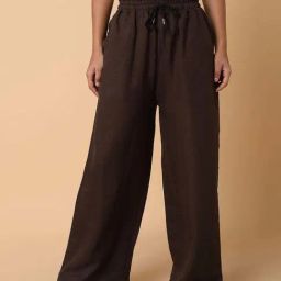 SHOWOFF Brown Cotton Mid Rise Flared Pants-image-99
