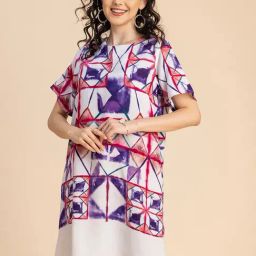 Moomaya White & Purple Printed A Line Dress-image-1
