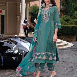 Autumnlane Tuba Teal Pakistani Full Work Suit Set-image-41