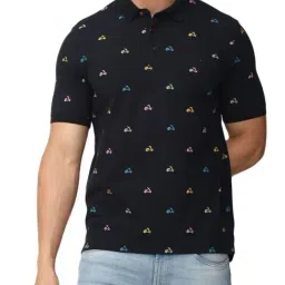 Simon Carter London Navy Printed Slim Fit Polo T-Shirt-image-53